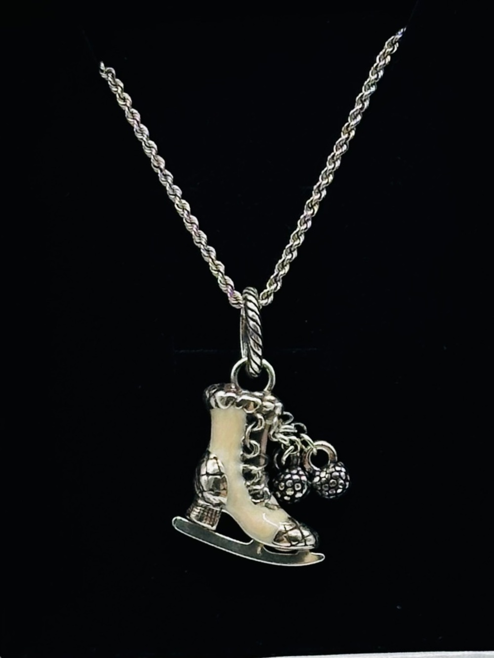 Brighton Ice Dance Skate Charm Necklace J94682 White Enamel Silver Tone Chain